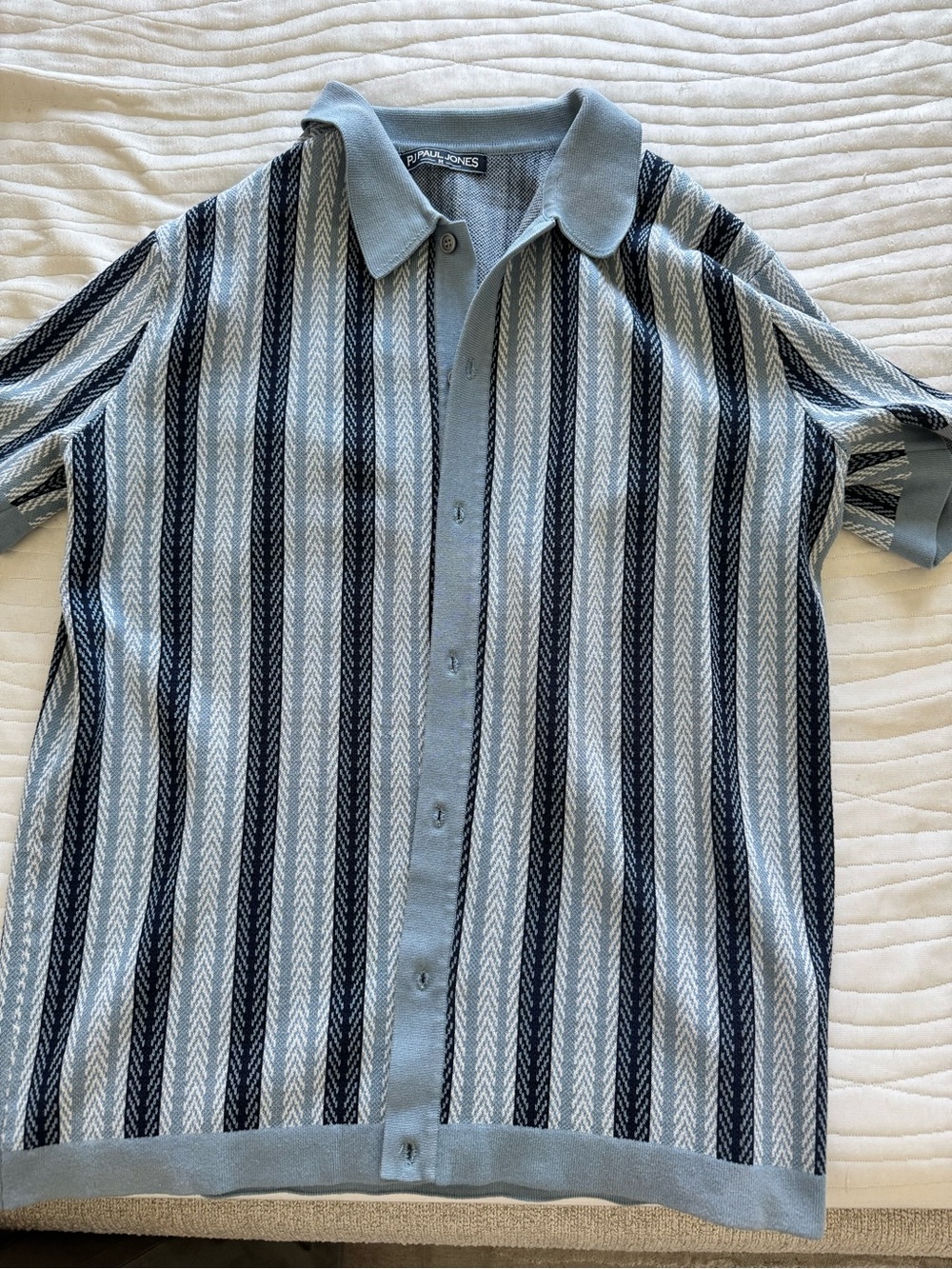 Paul Jones Light Blue & Navy Striped Short Sleeve Button-Down Shirt